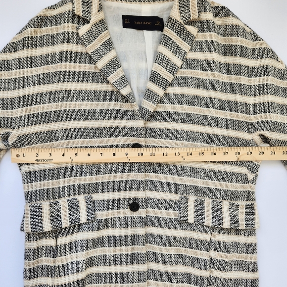 Zara Basic Trench Coat Striped Knit Lightweight With Pockets 3/4 Sleeves Small - Picture 11 of 15